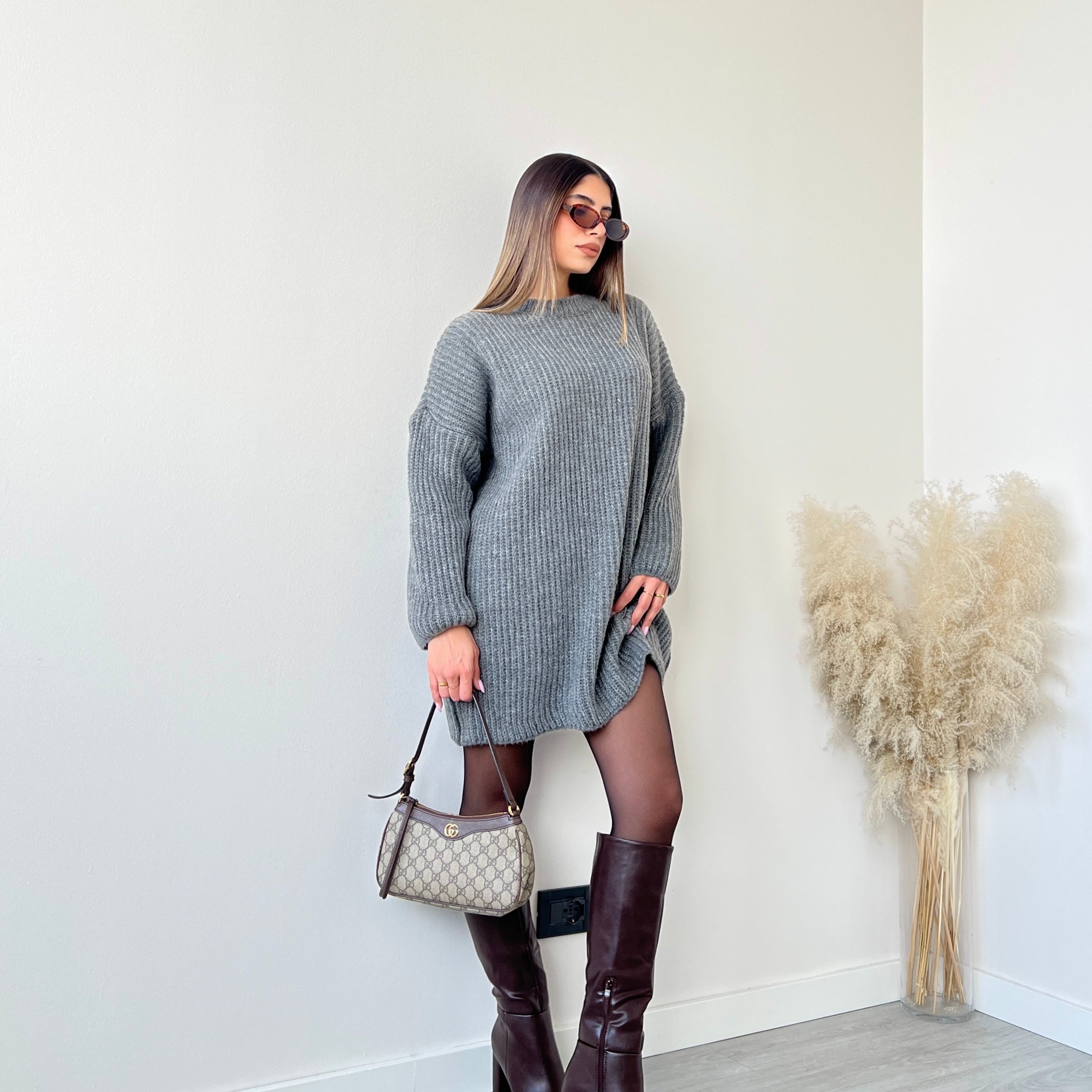 Maxi pull in maglia pesante grey