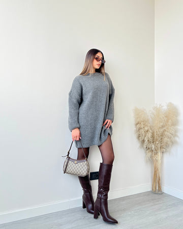 Maxi pull in maglia pesante grey