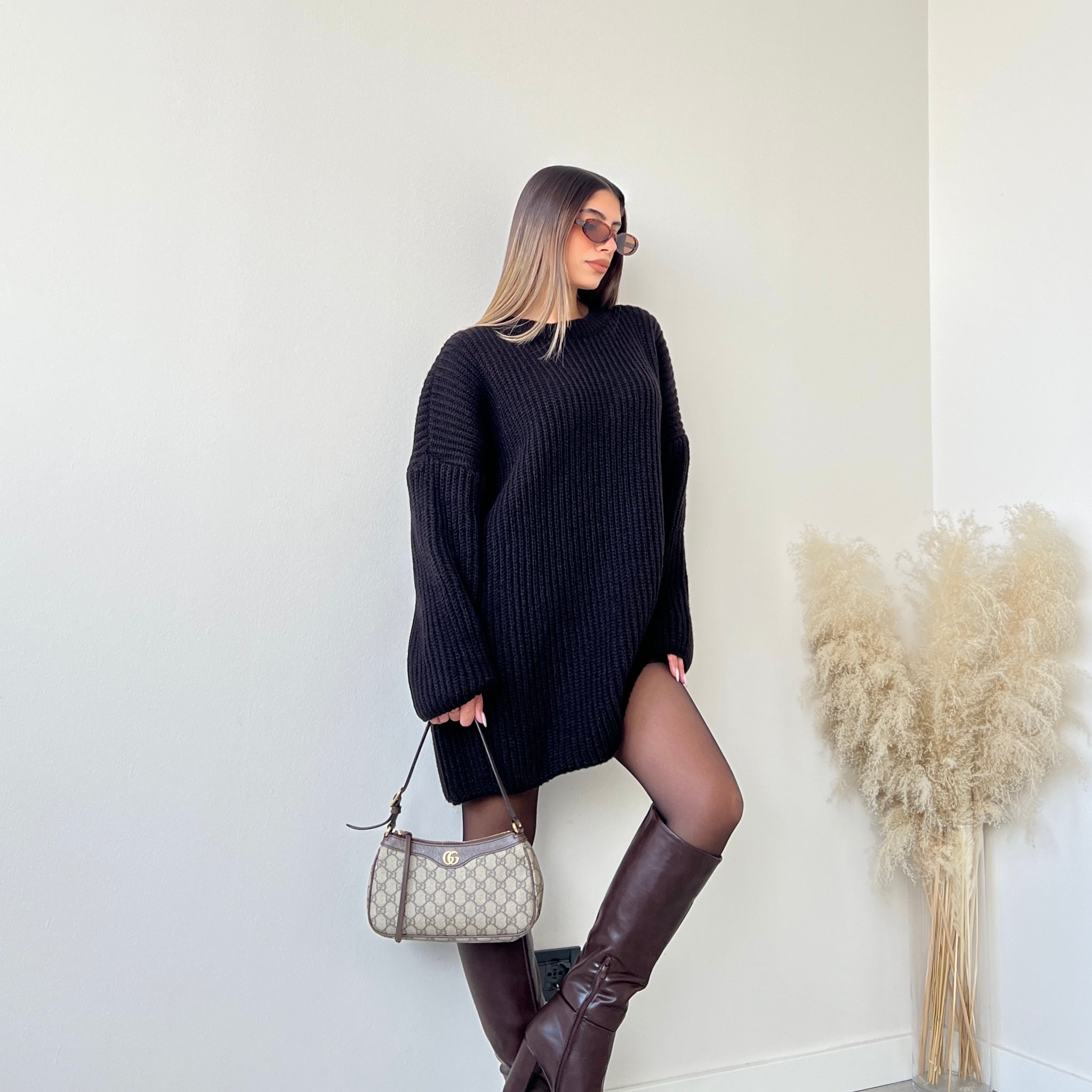 Maxi pull in maglia pesante nero