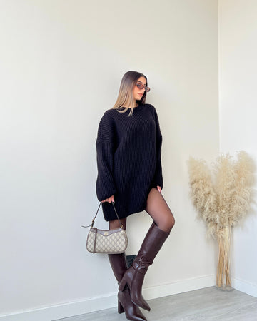 Maxi pull in maglia pesante nero