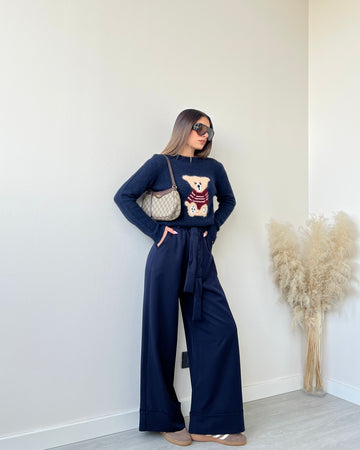 Pantalone palazzo con cinturino blu