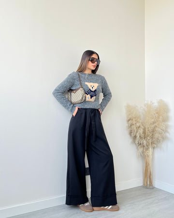 Pantalone palazzo con cinturino nero