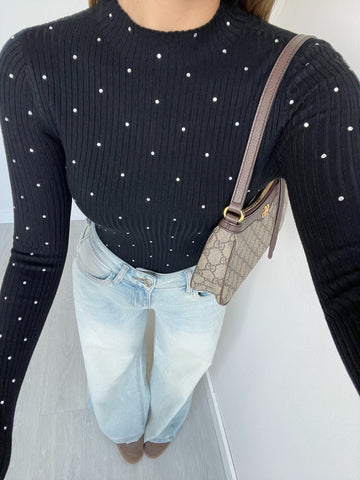 Maglia a coste con brillanti nera