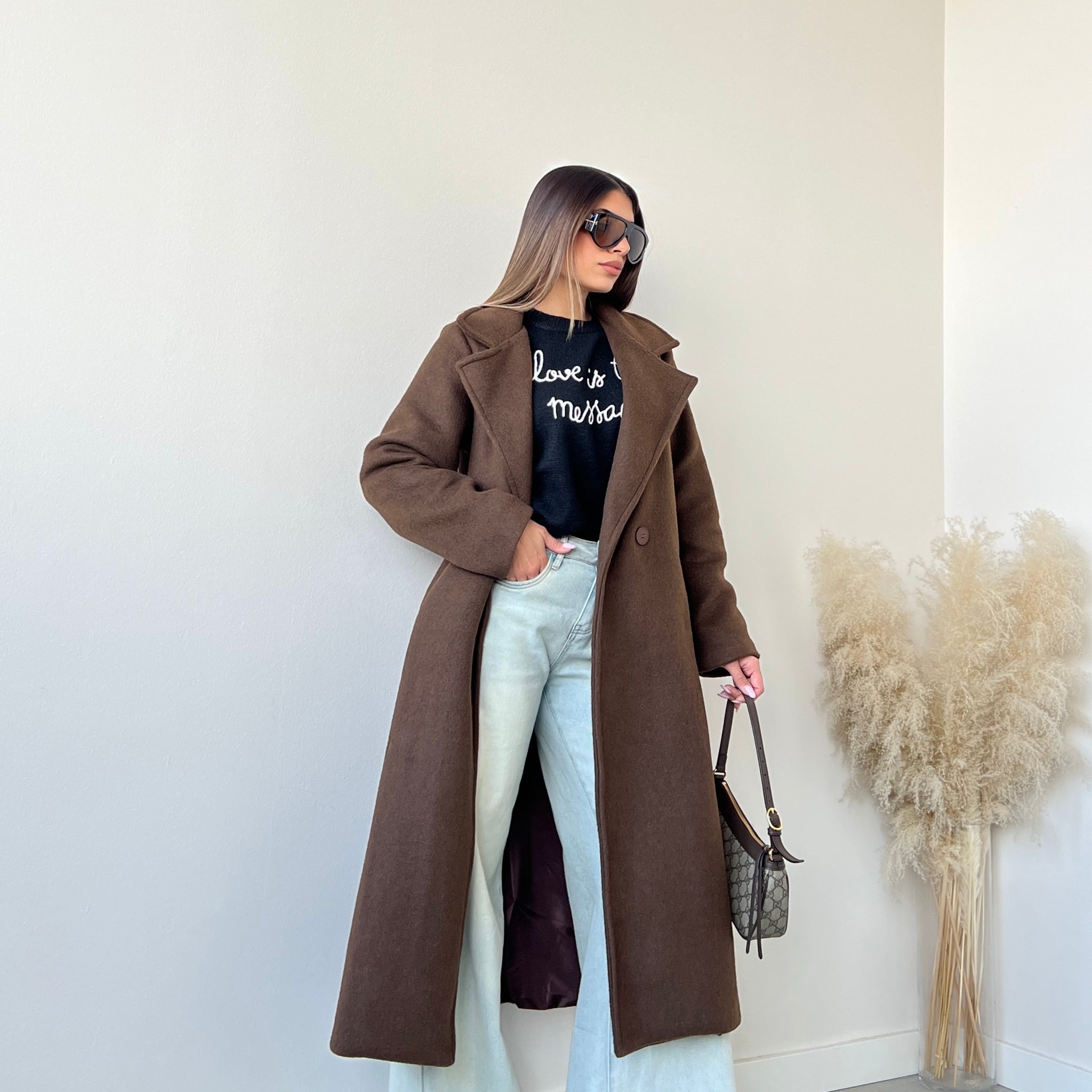 Cappotto in tessuto pesante caffè