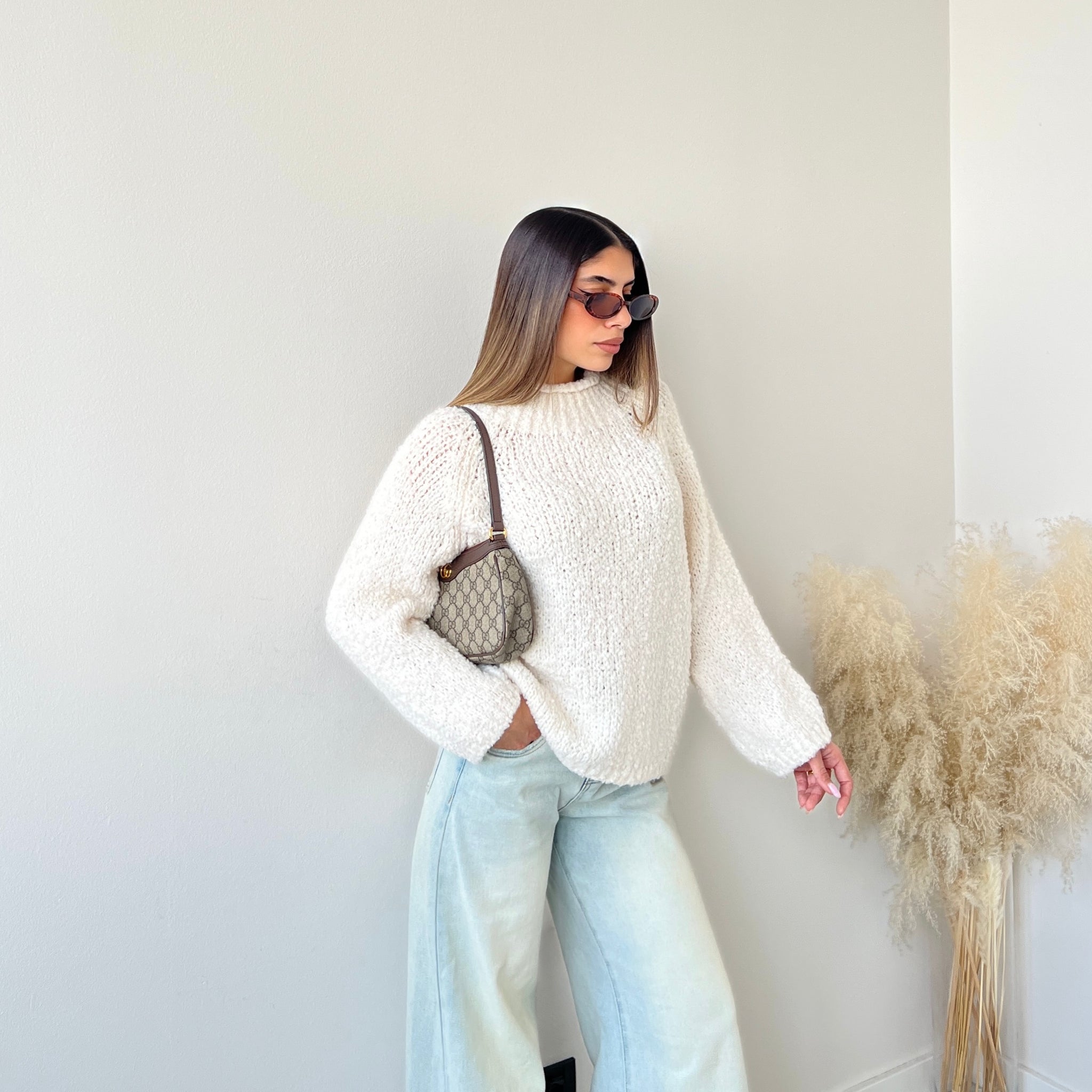 Pullover bouclè panna