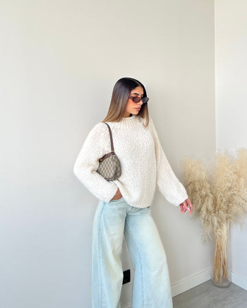 Pullover bouclè panna