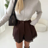 Shorts in panno con pizzo brown