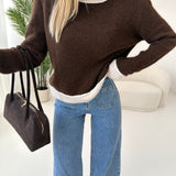 Pullover bicolore brown e panna