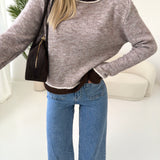 Pullover bicolore fango e brown