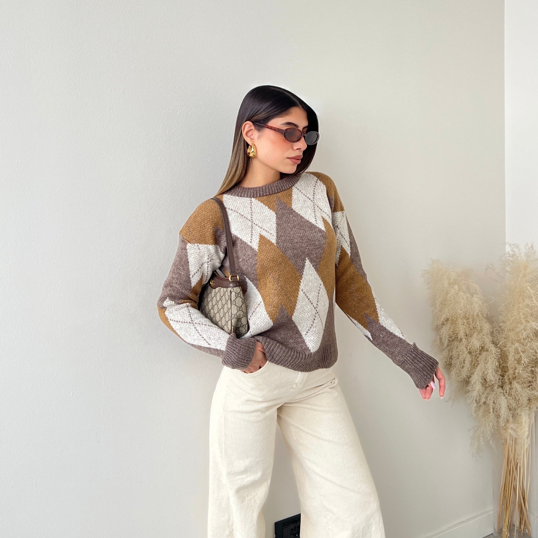 Maglione Scozia camel e tortora