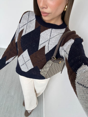 Maglione Scozia blu e marrone