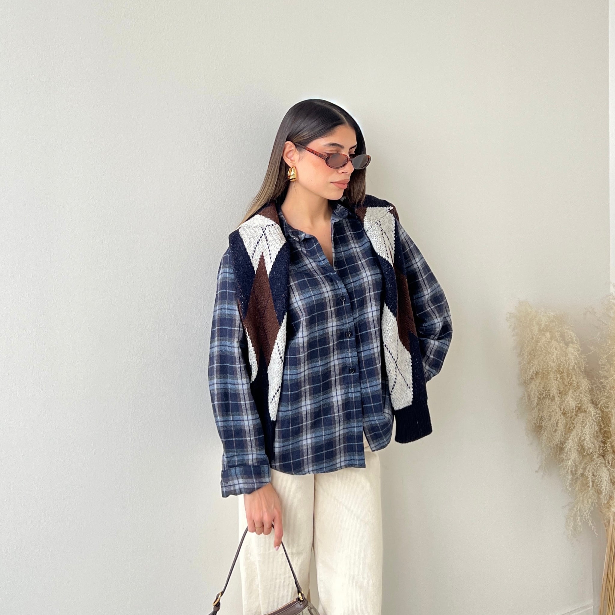 Camicia tartan blu navy