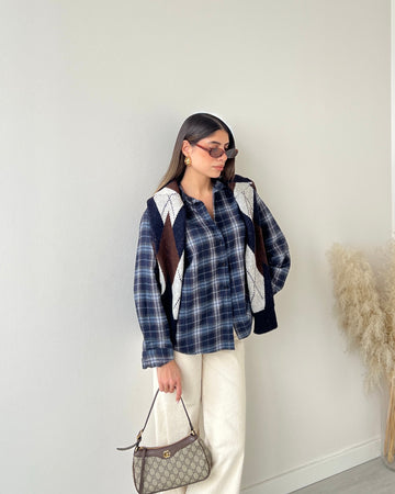 Camicia tartan blu navy