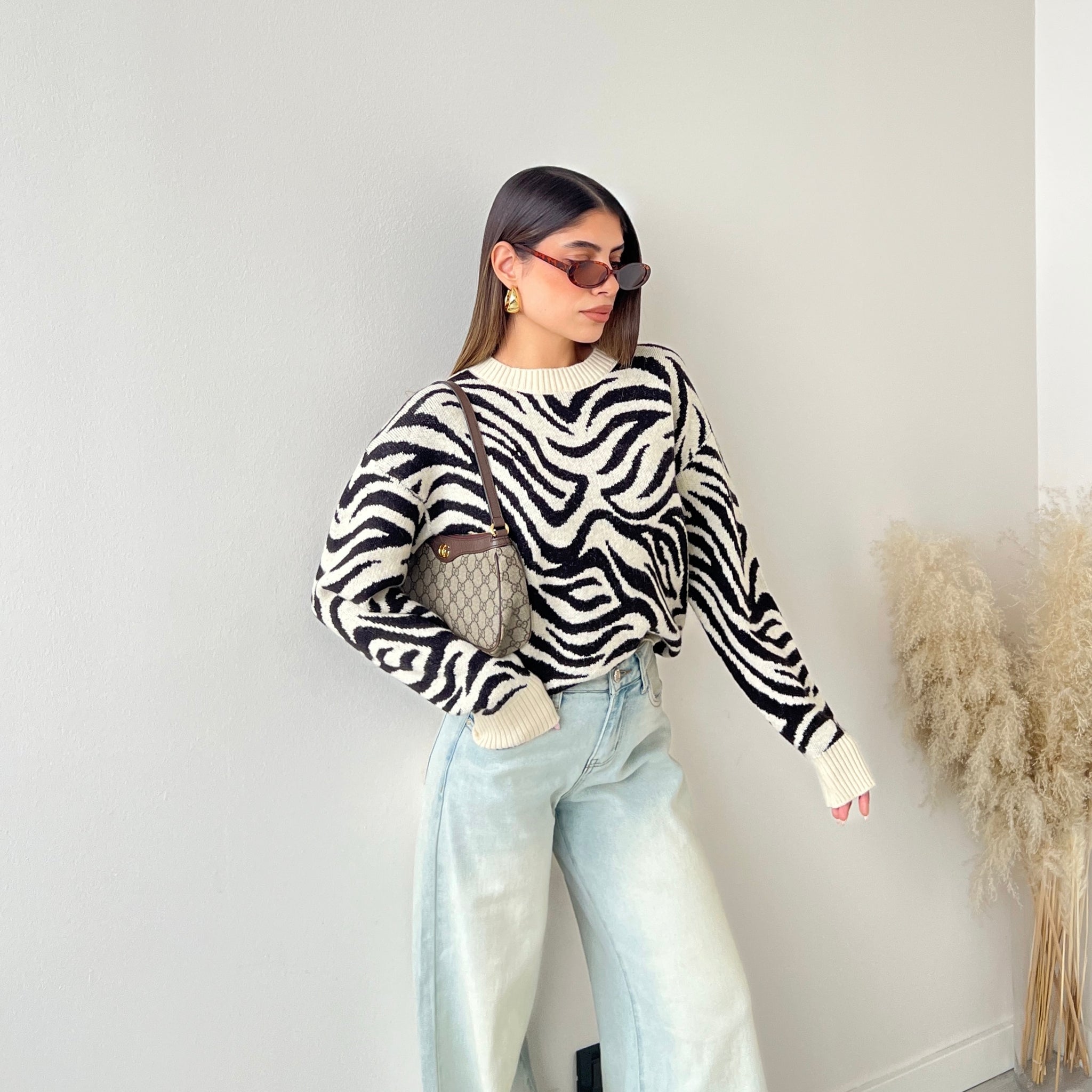 Pullover trama zebrata avorio