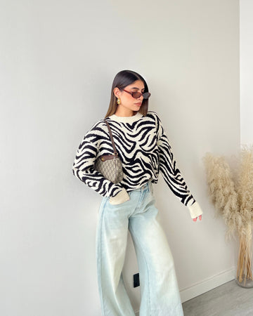 Pullover trama zebrata avorio