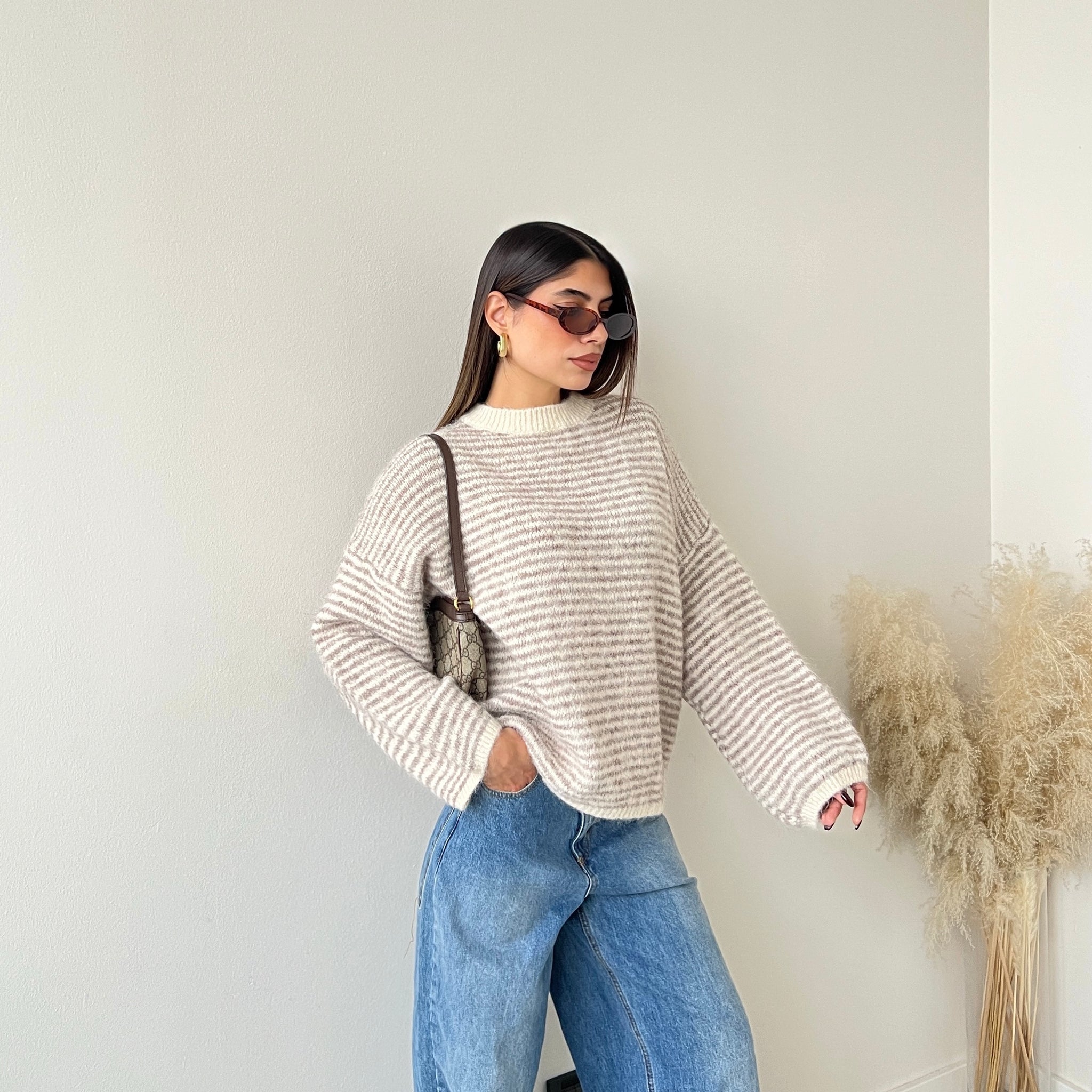 Pullover Carola a righe beige