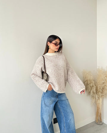 Pullover Carola a righe beige