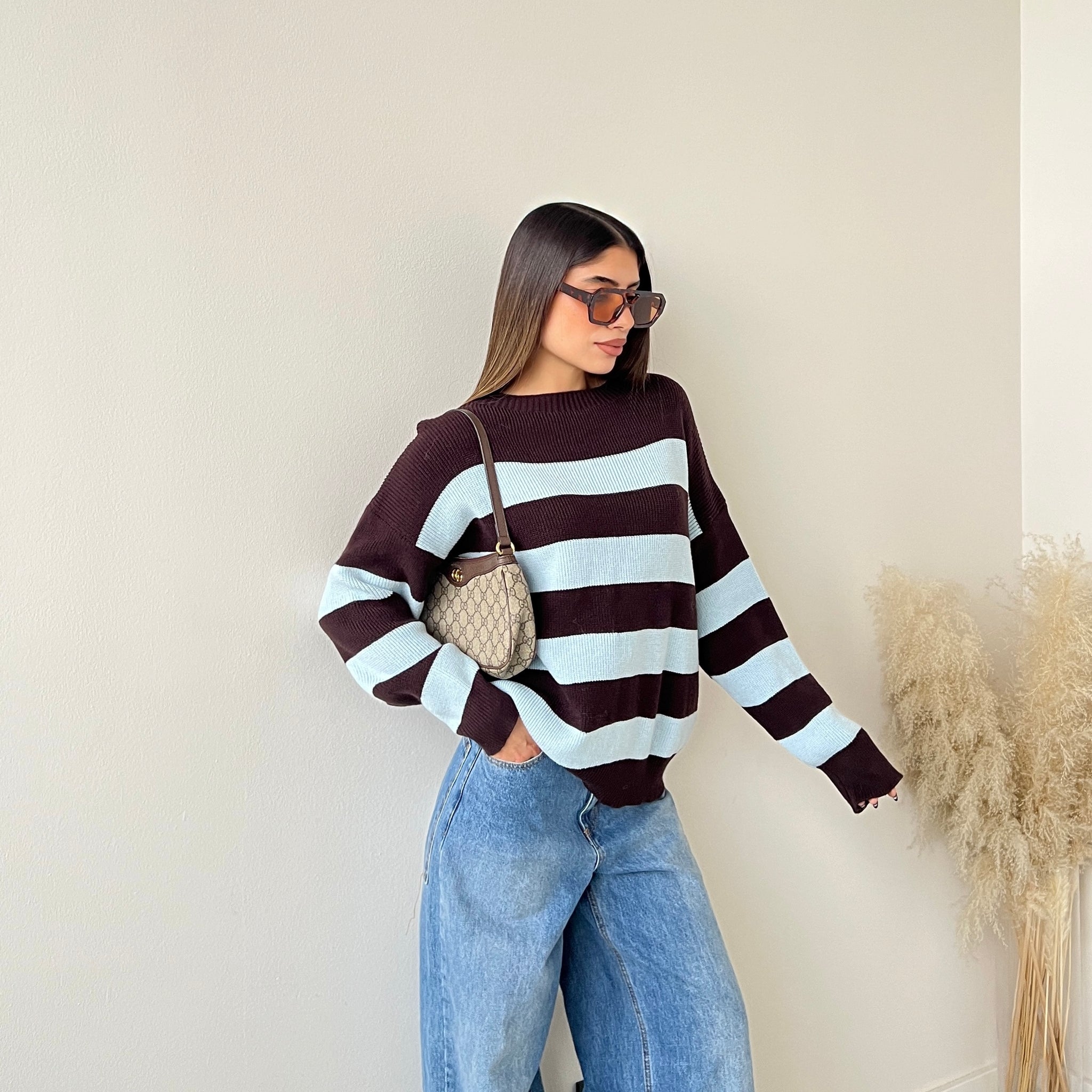 Pullover Toujour celeste e marrone