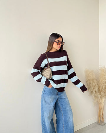 Pullover Toujour celeste e marrone