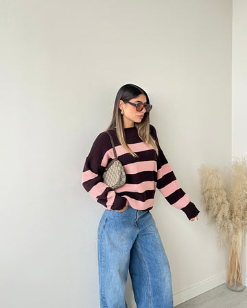 Pullover Toujour rosa e marrone