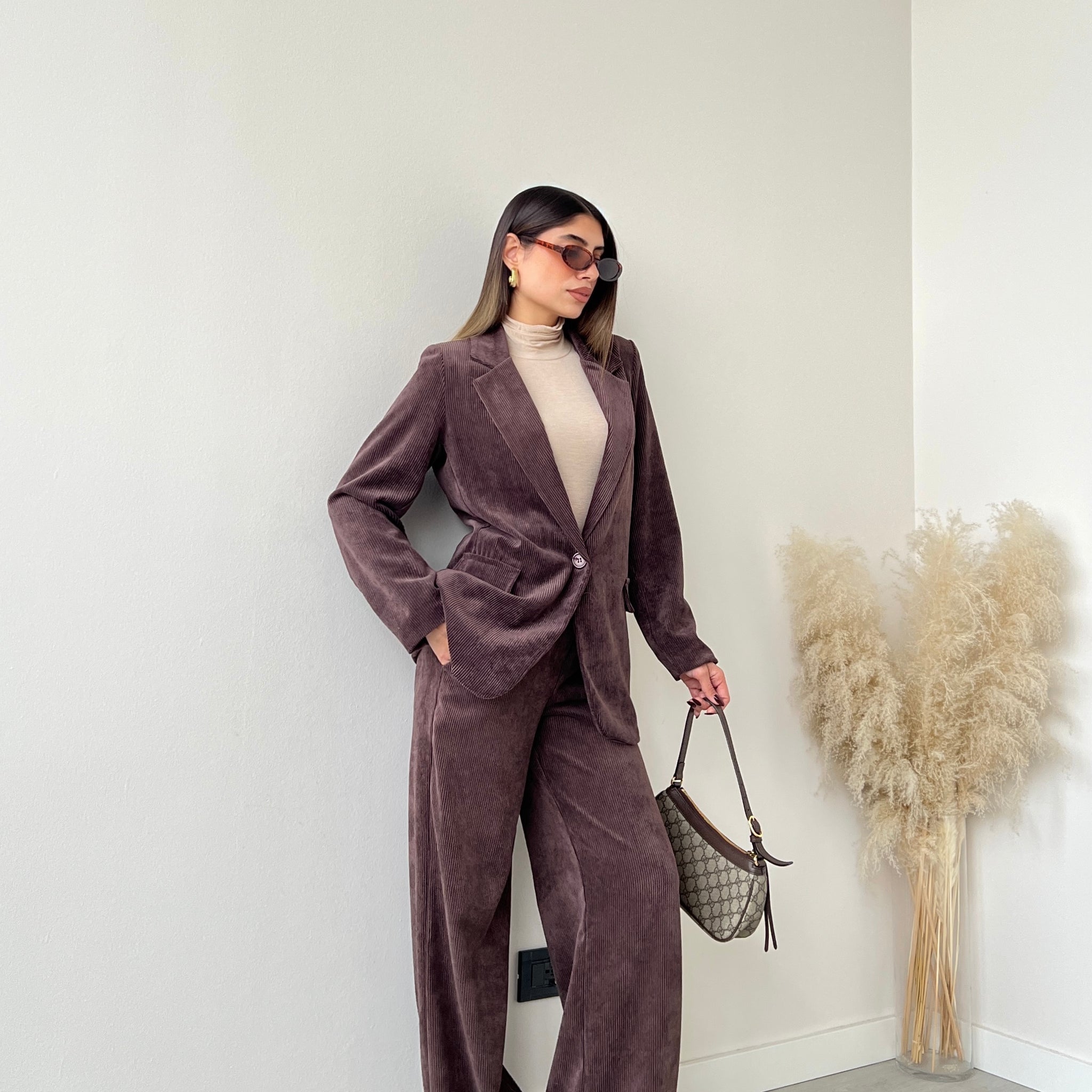 Tailleur velluto a coste caffè