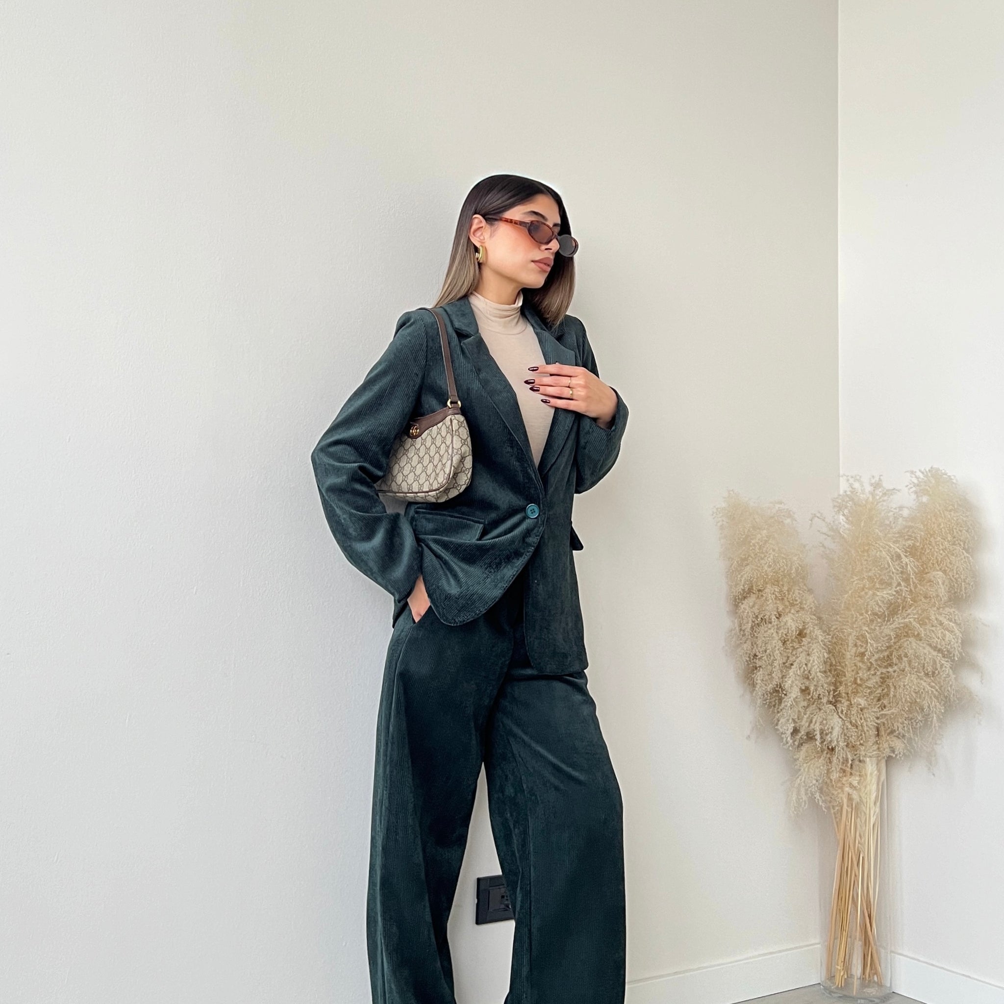 Tailleur velluto a coste verde bottiglia