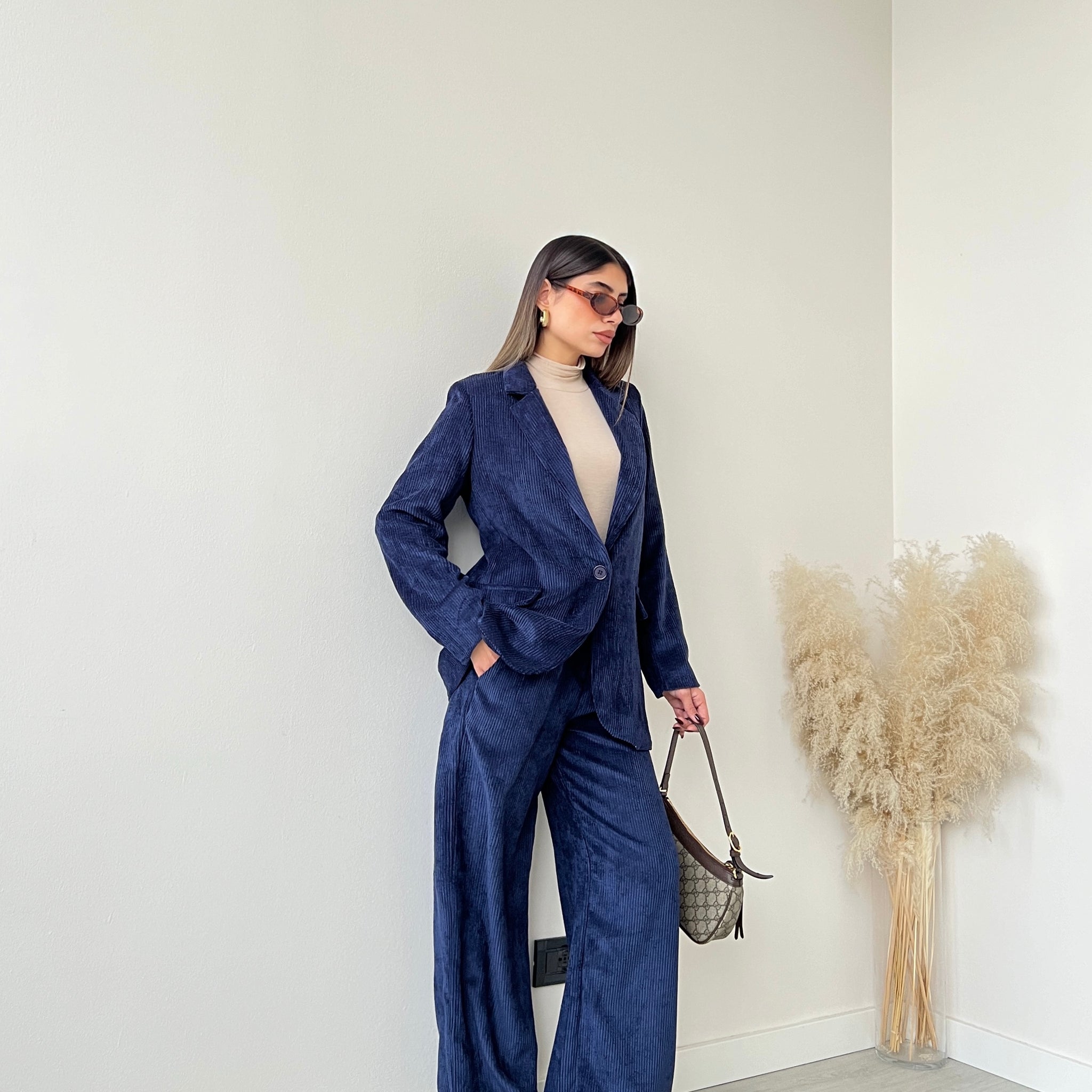 Tailleur velluto a coste blu