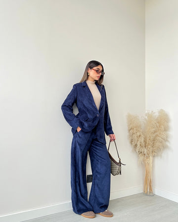 Tailleur velluto a coste blu