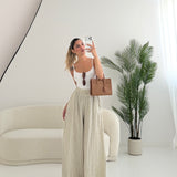 Pantalone 100 lino gamba larga a righe  beige