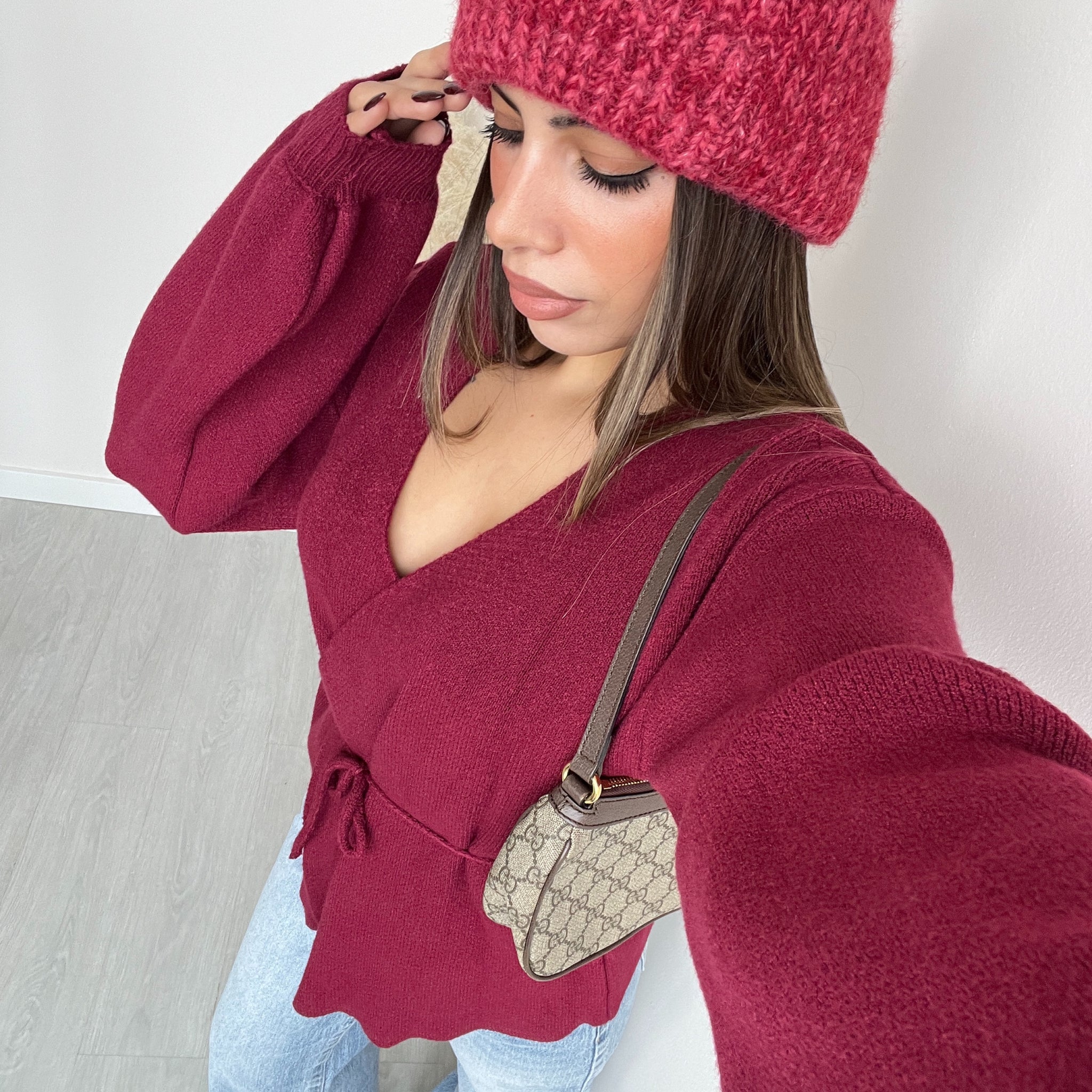 Berretto in lana a cashmere amarena