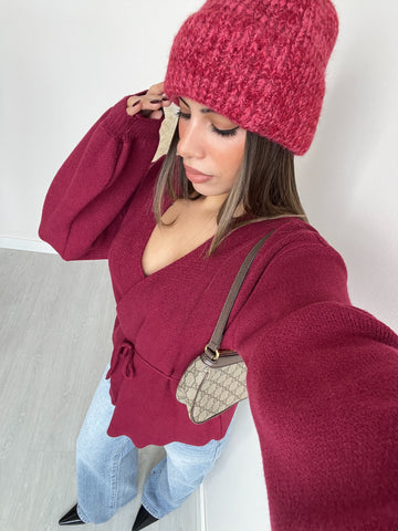 Berretto in lana a cashmere amarena