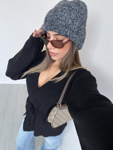 Berretto in lana a cashmere nero