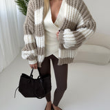 Maxi cardigan Lèonie beige e bianco