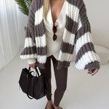 Maxi cardigan Lèonie fango e bianco