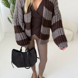 Maxi cardigan Lèonie fango e brown