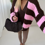 Maxi cardigan Lèonie brown e rosa