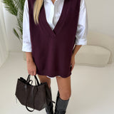 Gilet lungo scollo a V burgundy