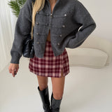 Shorts gonna tartan con spacco burgundy