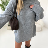 Maxi pullover con riga centrale a collo alto grey