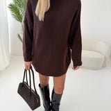 Maxi pullover con riga centrale a collo alto brown