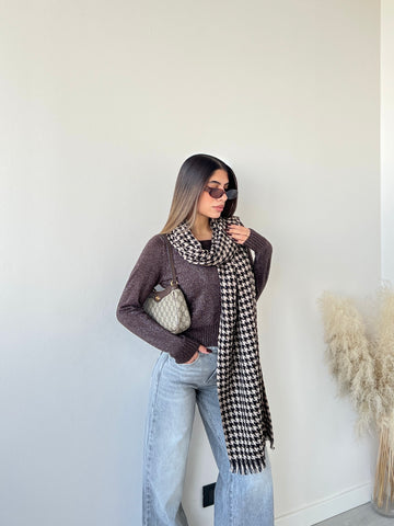 Sciarpa pied de poule beige e nera