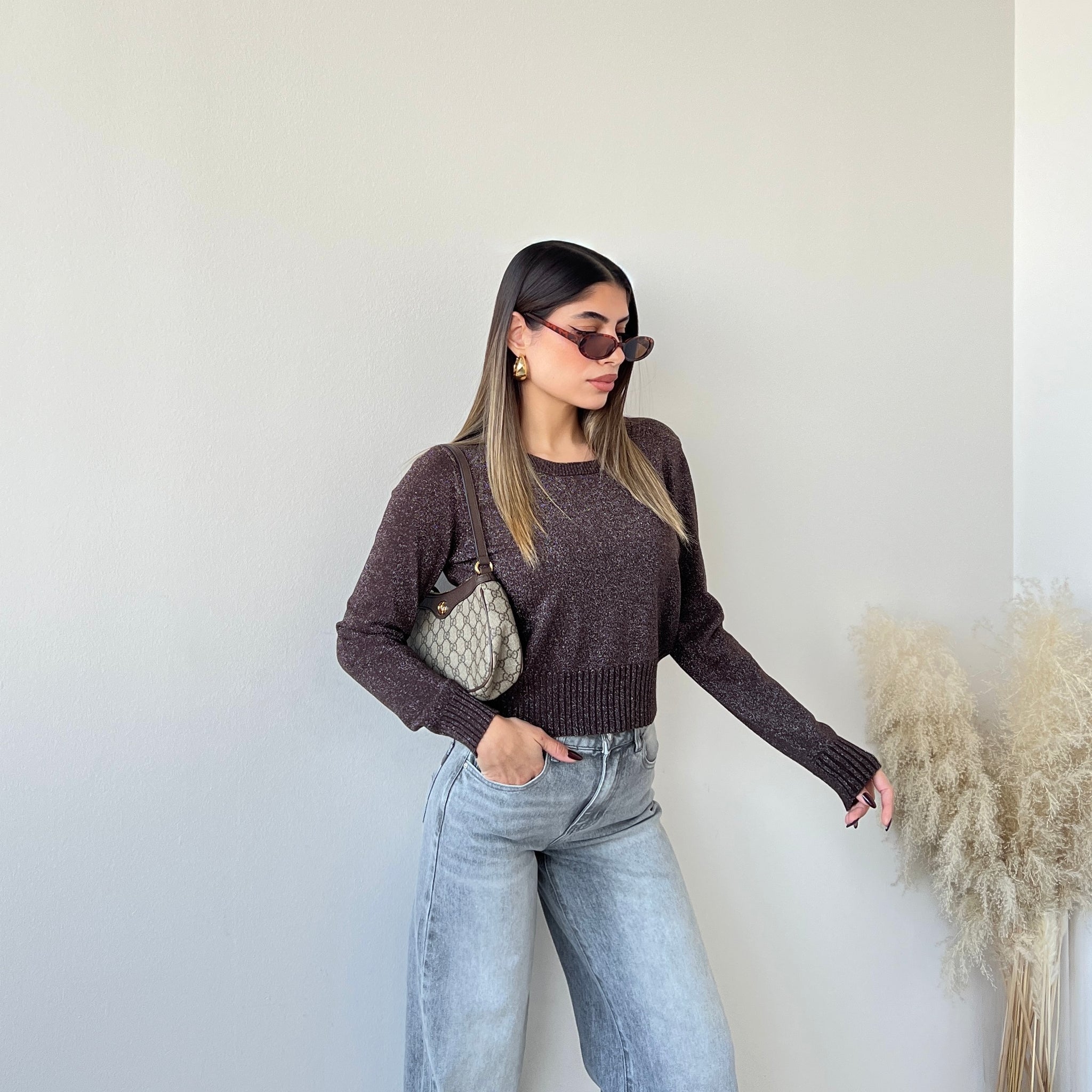 Maglia brillantinata collo rotondo 3175 brown