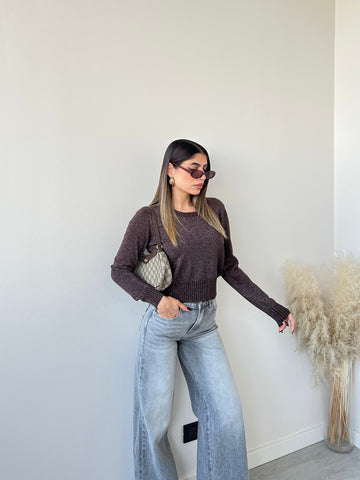 Maglia brillantinata collo rotondo 3175 brown