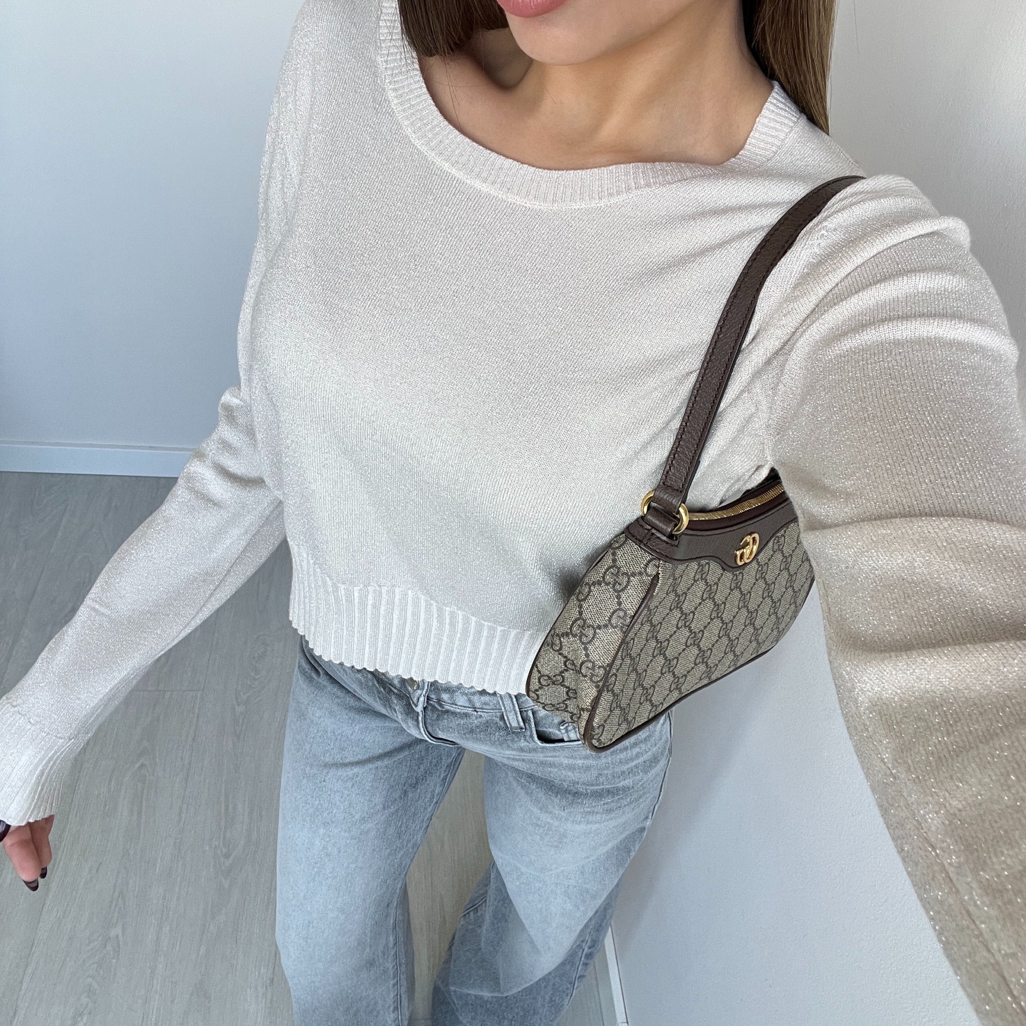 Maglia brillantinata collo rotondo 3175 panna