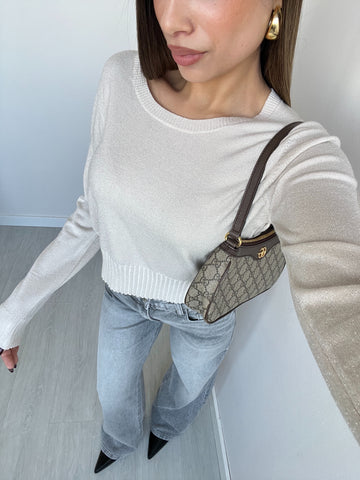 Maglia brillantinata collo rotondo 3175 panna