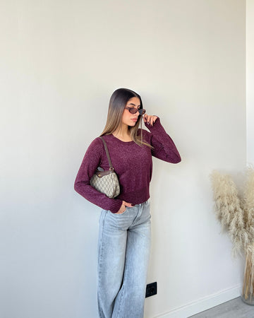 Maglia brillantinata collo rotondo 3175 vino