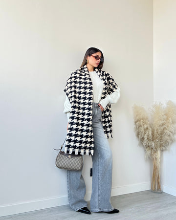 Sciarpa maxi pied de poule panna e nera