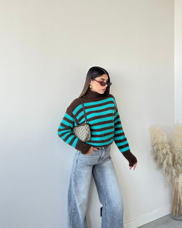 Dolcevita a righe brown e tiffany