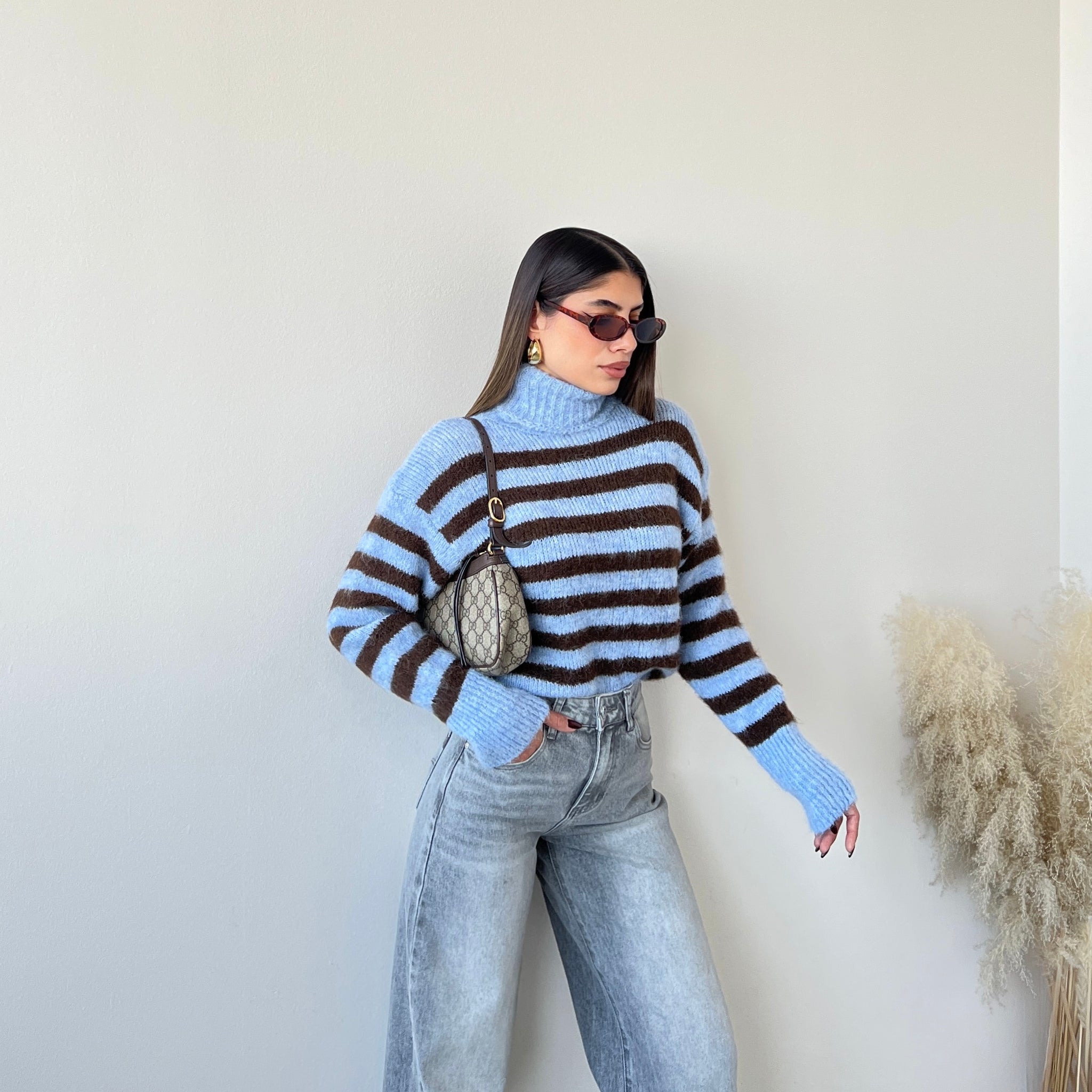 Dolcevita a righe celeste e brown