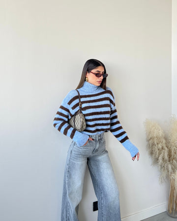 Dolcevita a righe celeste e brown